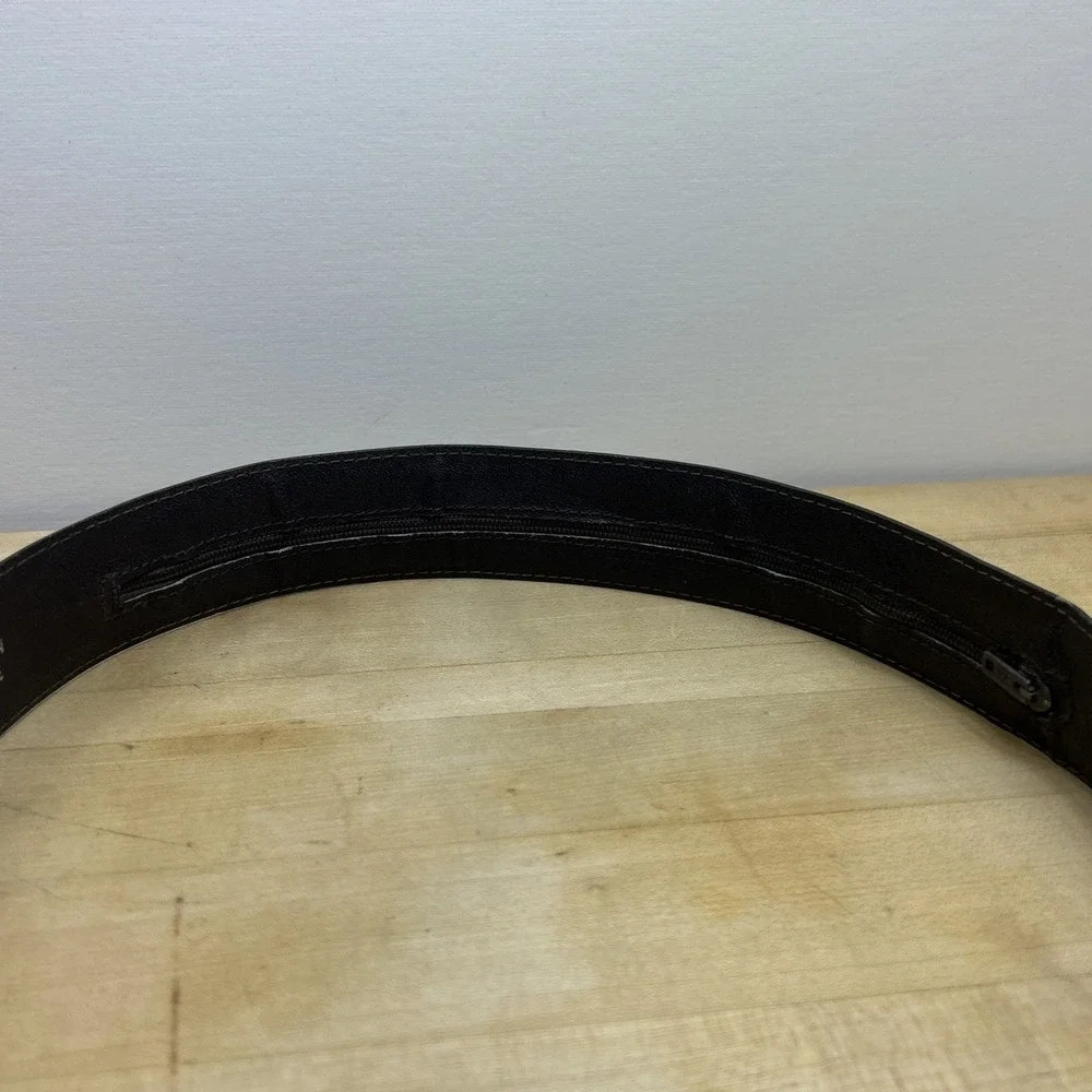 Handmade Top Grain Cowhide Belt‎ Inside Zipper Brown M34-35 No Buckle
